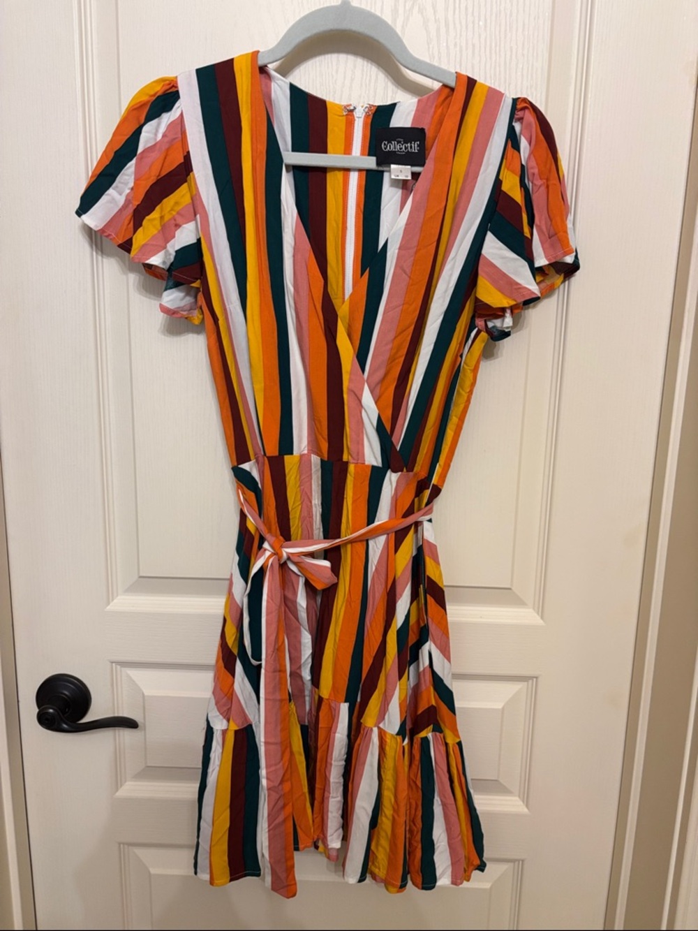 Collectif Multicolor Striped Tie-Waist Mini Dress